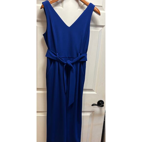 Tahari Tie Waist Crepe Wide Leg Jumpsuit in Vibrant Cobalt, Size 6 - Picture 1 of 6